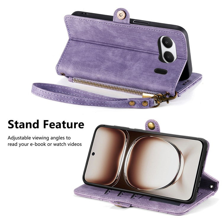 For OnePlus Nord 4 Case Zipper Wallet Geometry Lines Leather Phone Cover - Light Purple