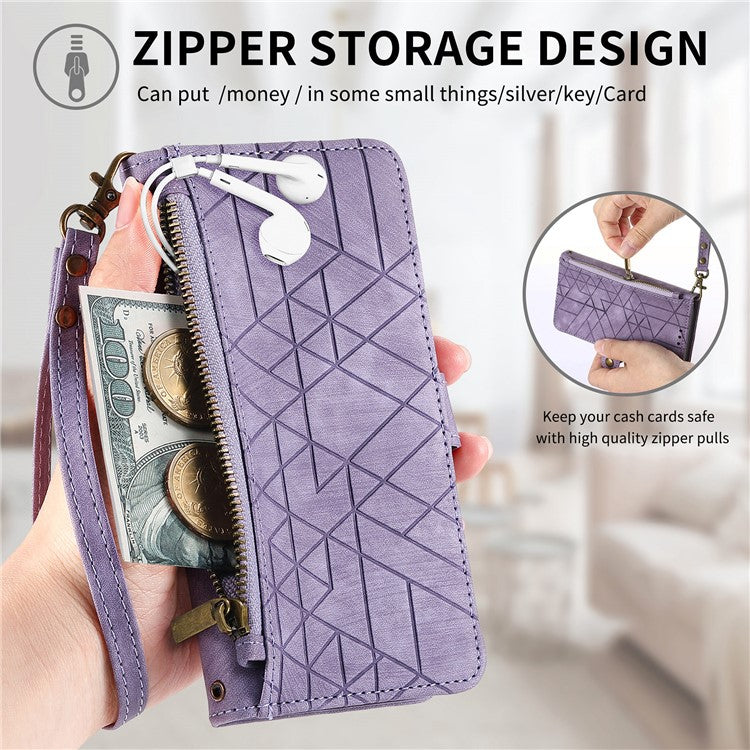 For OnePlus Nord 4 Case Zipper Wallet Geometry Lines Leather Phone Cover - Light Purple