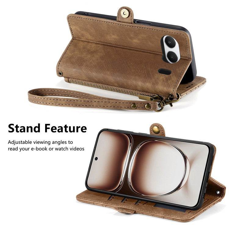 For OnePlus Nord 4 Case Zipper Wallet Geometry Lines Leather Phone Cover - Brown