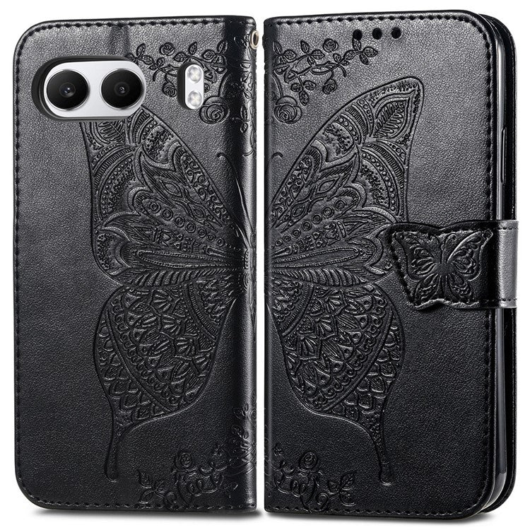 For OnePlus Nord 4 Case PU Leather Wallet Phone Cover Butterfly Pattern - Black