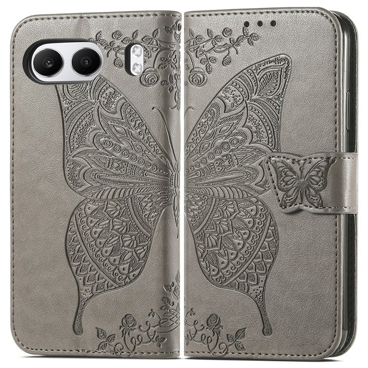 For OnePlus Nord 4 Case PU Leather Wallet Phone Cover Butterfly Pattern - Grey