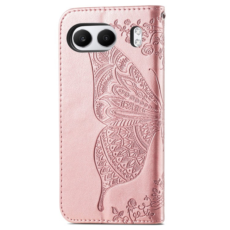 For OnePlus Nord 4 Case PU Leather Wallet Phone Cover Butterfly Pattern - Rose Gold