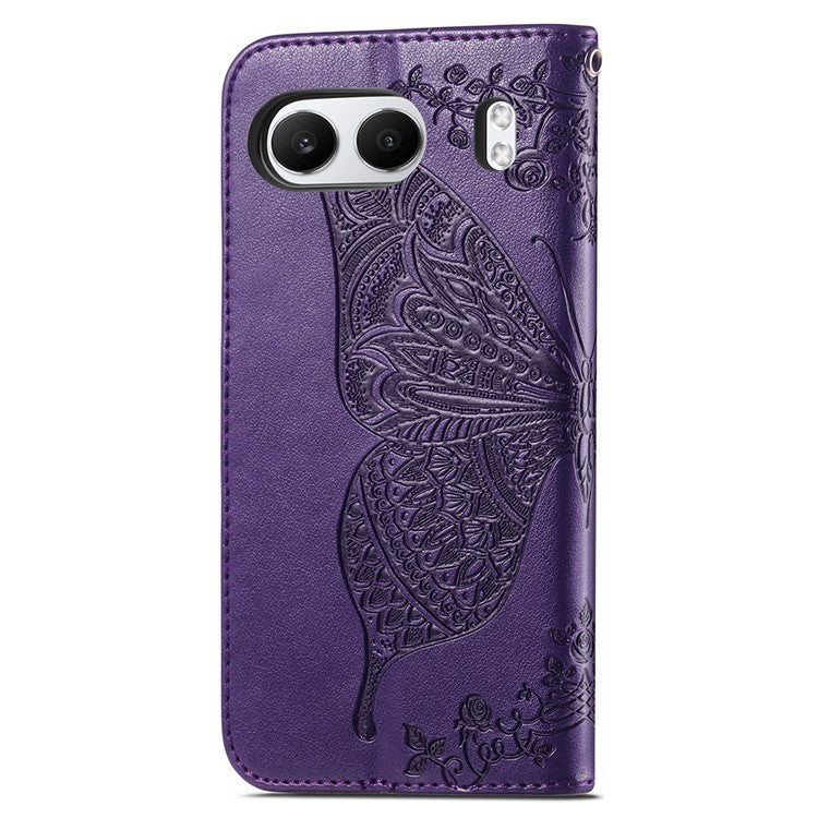 For OnePlus Nord 4 Case PU Leather Wallet Phone Cover Butterfly Pattern - Dark Purple