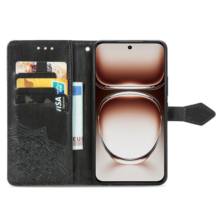For OnePlus Nord 4 Case Mandala Embossed Design Leather Wallet Phone Cover - Black