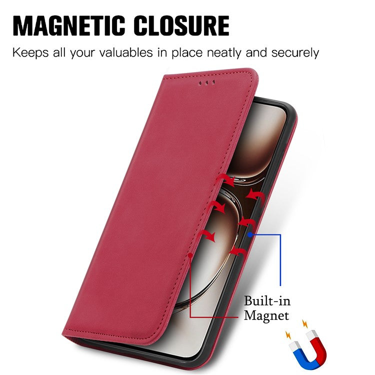 For OnePlus Nord 4 Case Skin Touch Feeling Leather Card Holder Phone Cover Magnetic Absorption - Red