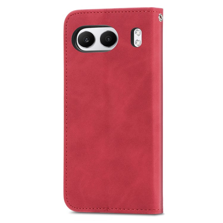 For OnePlus Nord 4 Case Skin Touch Feeling Leather Card Holder Phone Cover Magnetic Absorption - Red