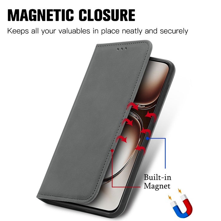 For OnePlus Nord 4 Case Skin Touch Feeling Leather Card Holder Phone Cover Magnetic Absorption - Grey