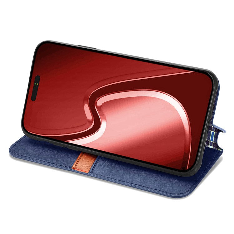 For iPhone 16 Pro Case Rhombus Imprint PU Leather Wallet Phone Cover - Blue