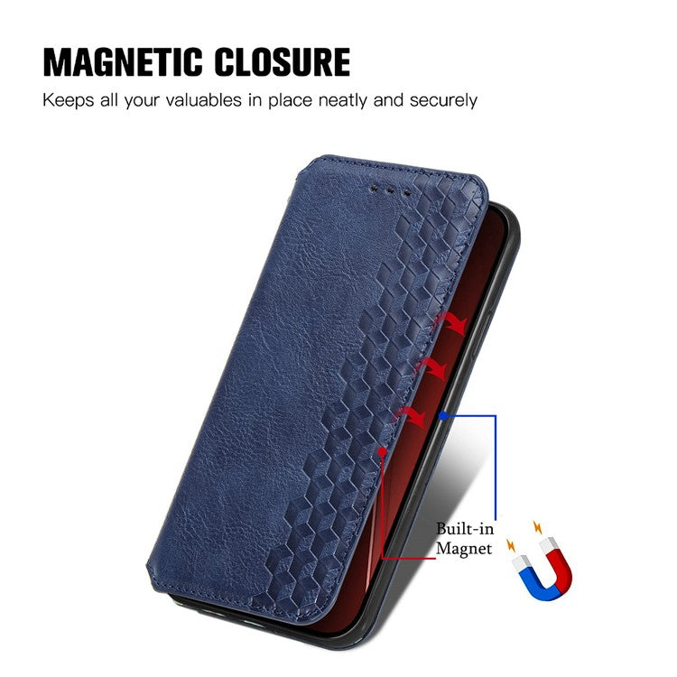 For iPhone 16 Pro Case Rhombus Imprint PU Leather Wallet Phone Cover - Blue