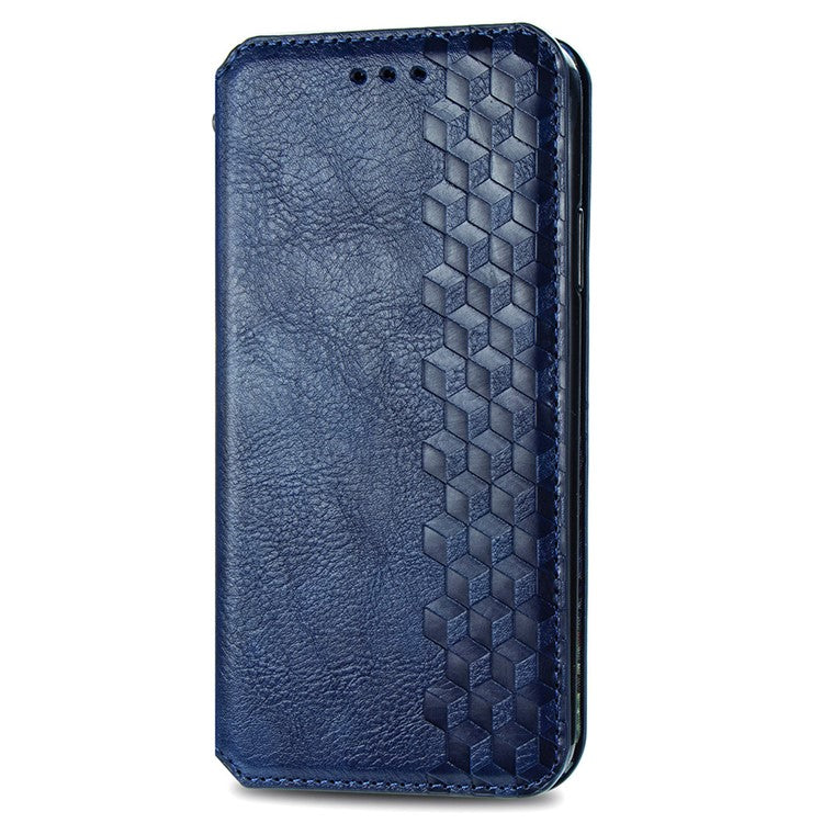 For iPhone 16 Pro Case Rhombus Imprint PU Leather Wallet Phone Cover - Blue