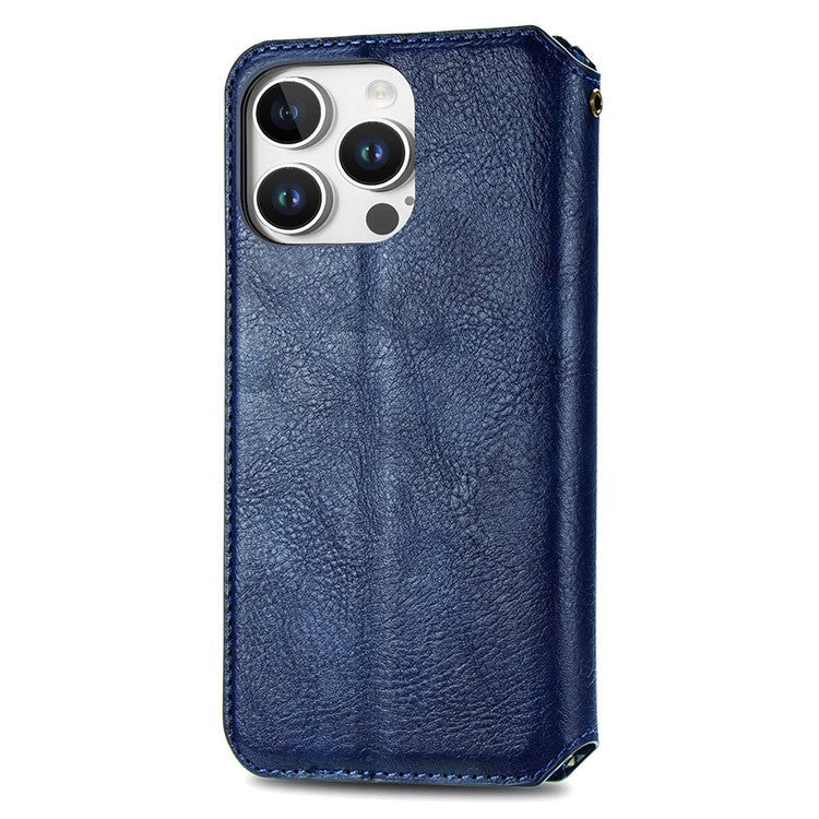 For iPhone 16 Pro Case Rhombus Imprint PU Leather Wallet Phone Cover - Blue