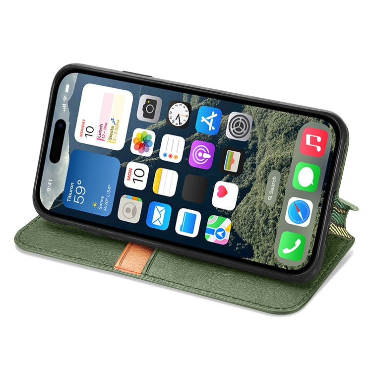 For iPhone 16 Plus Case Rhombus Imprint PU Leather Wallet Phone Cover - Green
