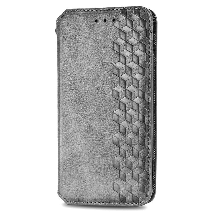 For iPhone 16 Case Rhombus Imprint PU Leather Wallet Phone Cover - Grey