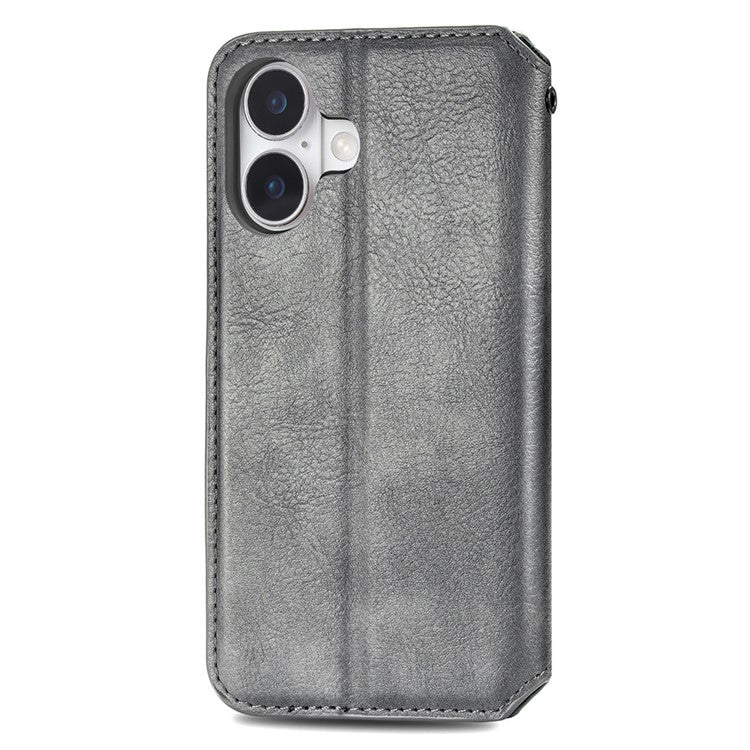 For iPhone 16 Case Rhombus Imprint PU Leather Wallet Phone Cover - Grey