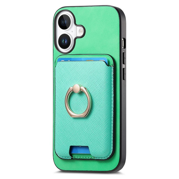 For iPhone 16 Plus Magnetic Case Leather+TPU Phone Cover Detachable Card Bag - Green
