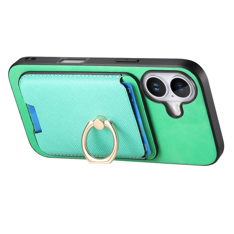 For iPhone 16 Plus Magnetic Case Leather+TPU Phone Cover Detachable Card Bag - Green