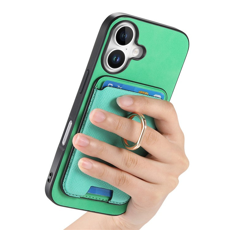 For iPhone 16 Plus Magnetic Case Leather+TPU Phone Cover Detachable Card Bag - Green