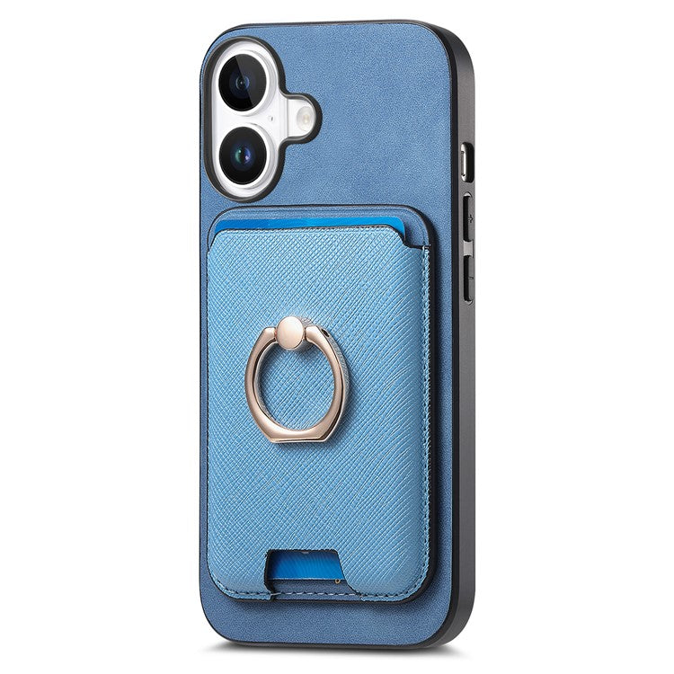 For iPhone 16 Magnetic Case Leather+TPU Phone Cover Detachable Card Bag - Blue