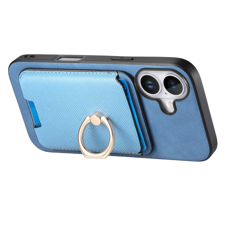 For iPhone 16 Magnetic Case Leather+TPU Phone Cover Detachable Card Bag - Blue