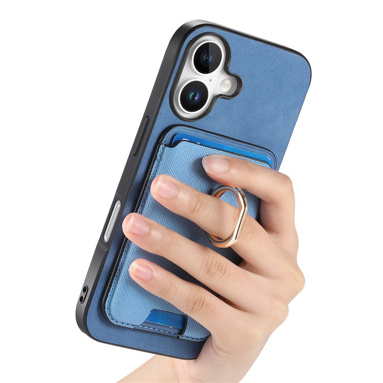 For iPhone 16 Magnetic Case Leather+TPU Phone Cover Detachable Card Bag - Blue