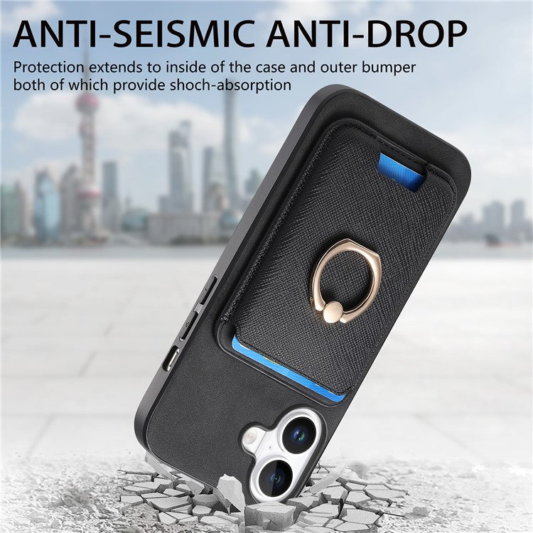 For iPhone 16 Magnetic Case Leather+TPU Phone Cover Detachable Card Bag - Blue