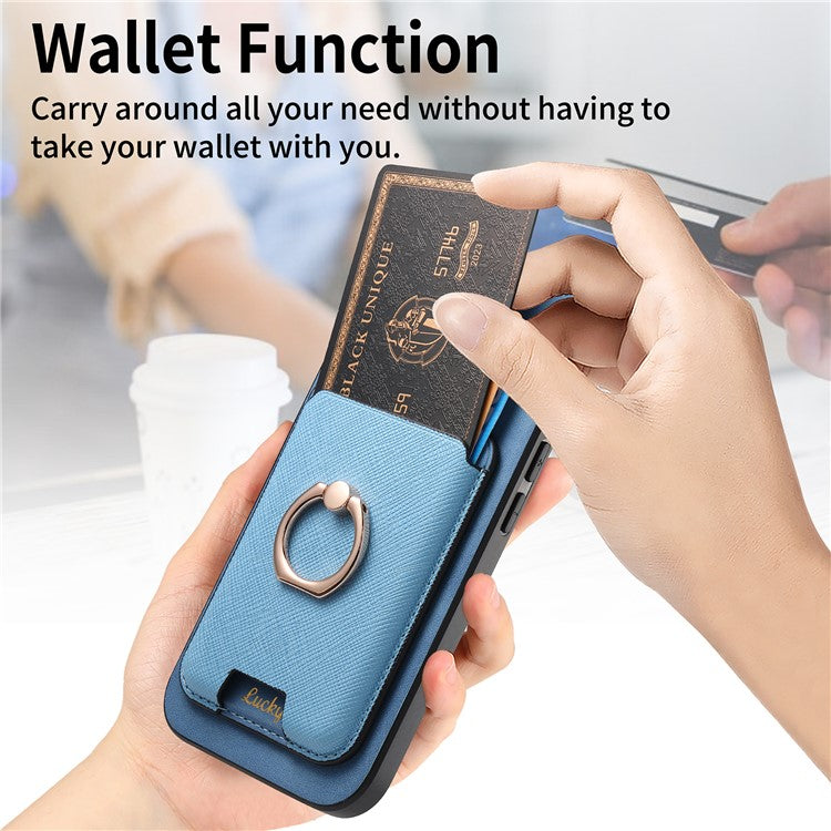 For iPhone 16 Magnetic Case Leather+TPU Phone Cover Detachable Card Bag - Blue