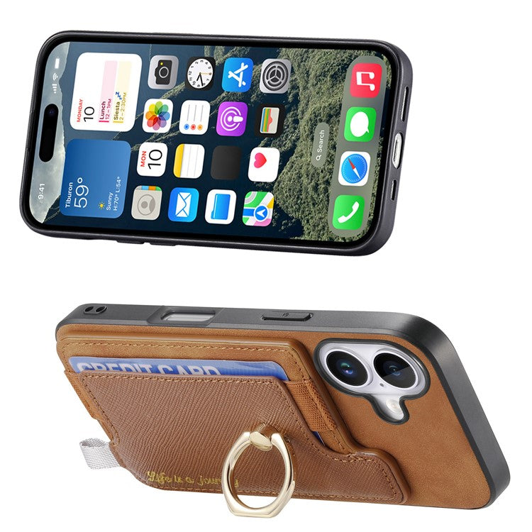 B5 For iPhone 16 Plus Case 2-in-1 Magnetic Detachable Card Holder Leather+TPU Phone Cover - Brown