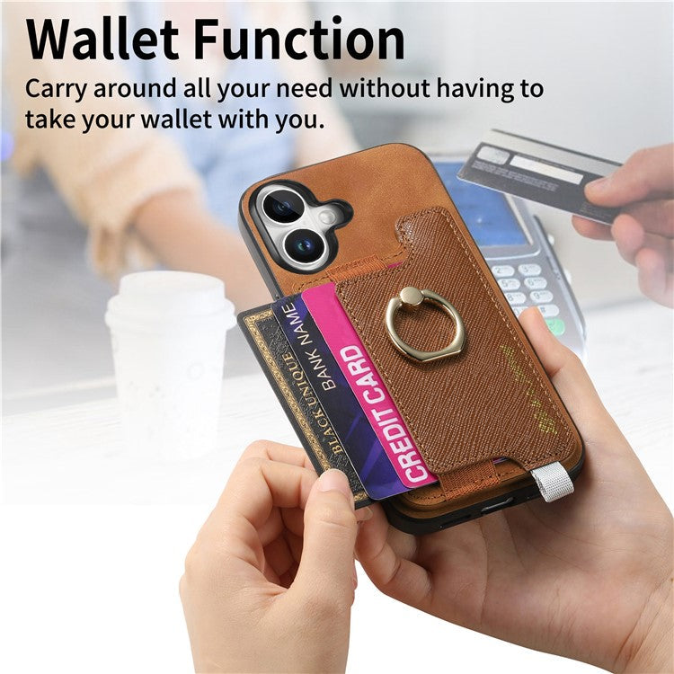B5 For iPhone 16 Plus Case 2-in-1 Magnetic Detachable Card Holder Leather+TPU Phone Cover - Brown