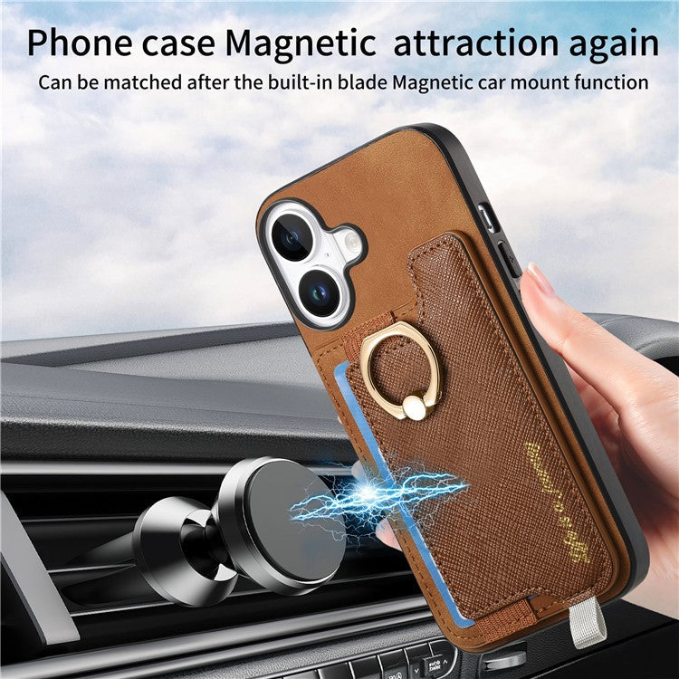 B5 For iPhone 16 Plus Case 2-in-1 Magnetic Detachable Card Holder Leather+TPU Phone Cover - Brown