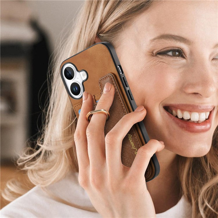 B5 For iPhone 16 Plus Case 2-in-1 Magnetic Detachable Card Holder Leather+TPU Phone Cover - Brown