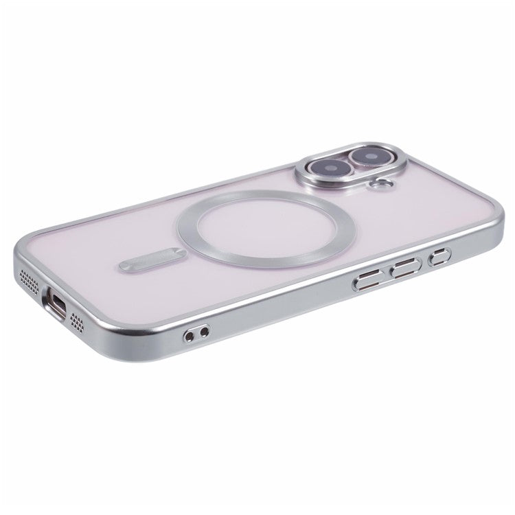 For iPhone 16 Plus Case Matte Electroplating Phone Cover Compatible with MagSafe - Silver