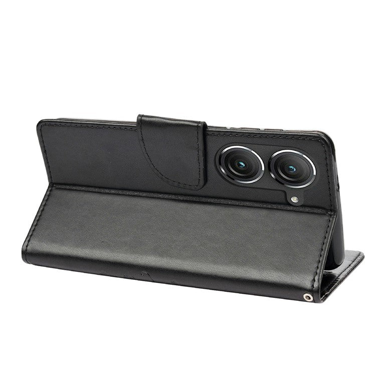 For Asus Zenfone 9 5G PU Leather Wallet Case Imprinting Flower Butterflies Magnetic Closure Stand Flip Cover with Strap - Black