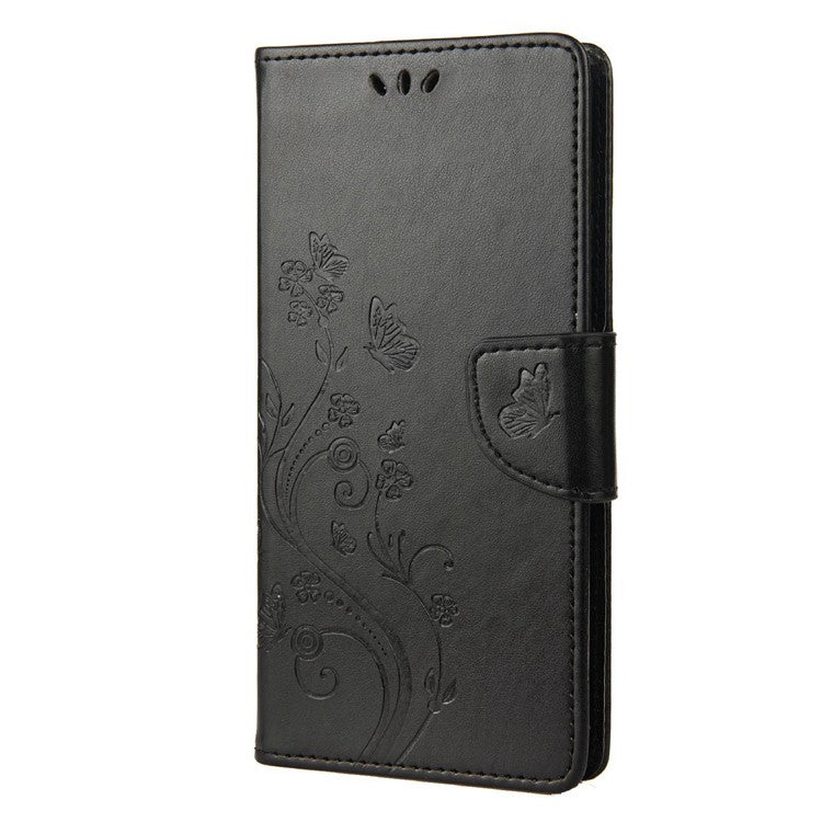 For Asus Zenfone 9 5G PU Leather Wallet Case Imprinting Flower Butterflies Magnetic Closure Stand Flip Cover with Strap - Black