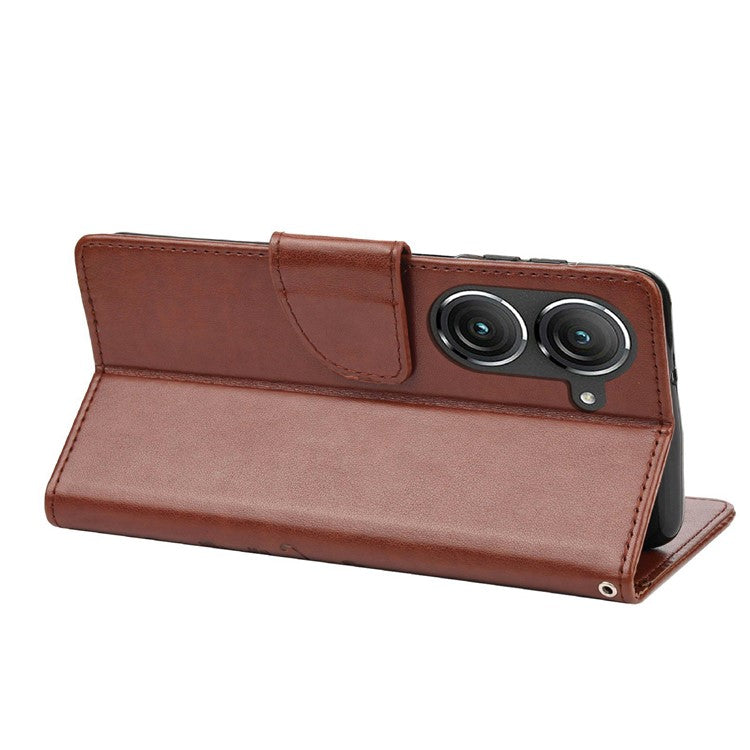 For Asus Zenfone 9 5G PU Leather Wallet Case Imprinting Flower Butterflies Magnetic Closure Stand Flip Cover with Strap - Brown