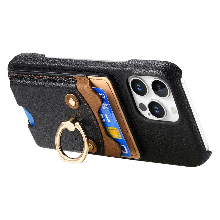 Y6 For iPhone 16 Pro Case Cute Bear Design PU Leather+TPU Card Holder Phone Cover - Black