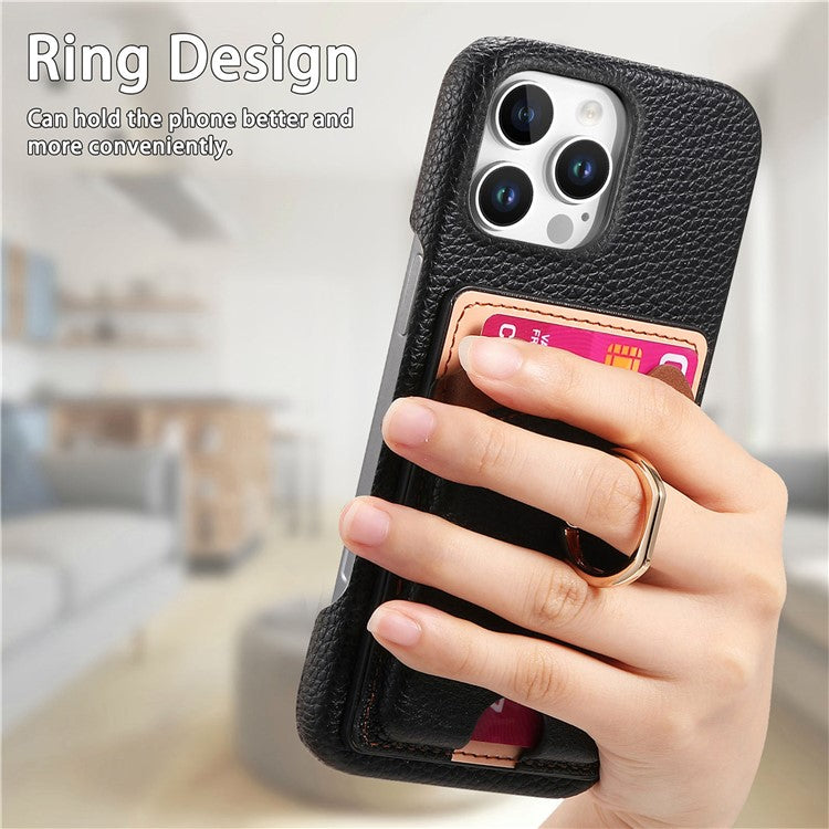 Y6 For iPhone 16 Pro Case Cute Bear Design PU Leather+TPU Card Holder Phone Cover - Black