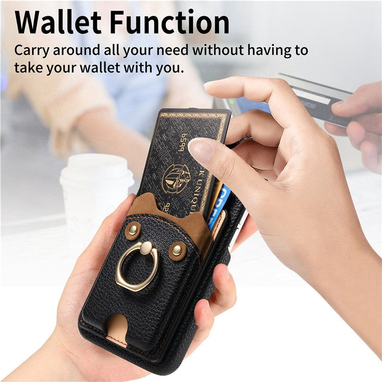 Y6 For iPhone 16 Pro Case Cute Bear Design PU Leather+TPU Card Holder Phone Cover - Black