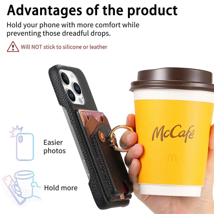 Y6 For iPhone 16 Pro Case Cute Bear Design PU Leather+TPU Card Holder Phone Cover - Black