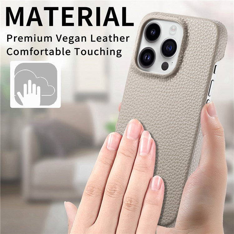 Y1 For iPhone 16 Pro Case Shockproof Litchi Texture Leather+PC Phone Cover - Khaki Grey