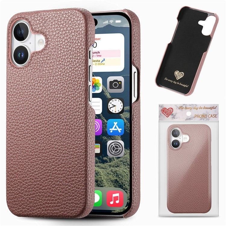 Y1 For iPhone 16 Plus Case Shockproof Litchi Texture Leather+PC Phone Cover - Jujube Apricot
