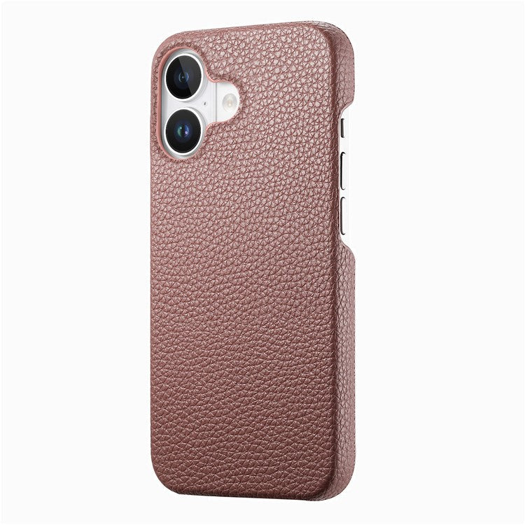 Y1 For iPhone 16 Plus Case Shockproof Litchi Texture Leather+PC Phone Cover - Jujube Apricot