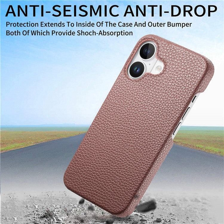 Y1 For iPhone 16 Plus Case Shockproof Litchi Texture Leather+PC Phone Cover - Jujube Apricot