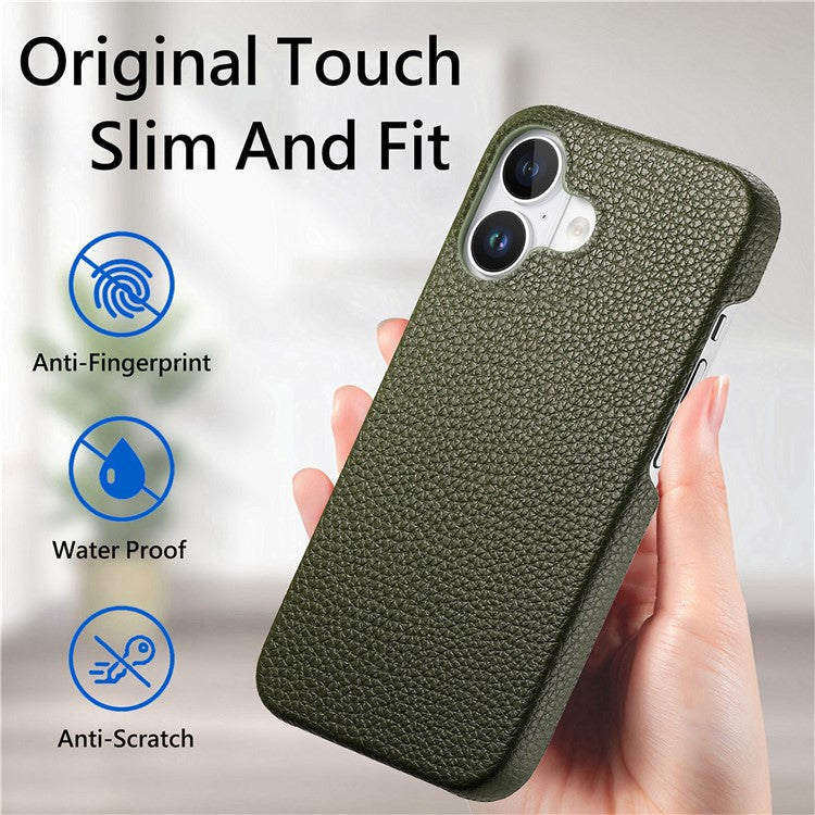 Y1 For iPhone 16 Plus Case Shockproof Litchi Texture Leather+PC Phone Cover - Midnight Green