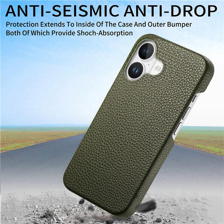 Y1 For iPhone 16 Plus Case Shockproof Litchi Texture Leather+PC Phone Cover - Midnight Green