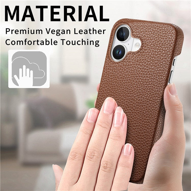 Y1 For iPhone 16 Case Shockproof Litchi Texture Leather+PC Phone Cover - Brown