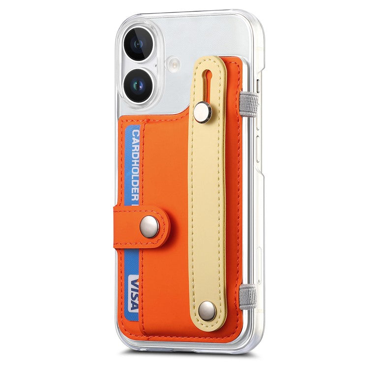 CY1 For iPhone 16 Plus Case Card Slot Wristband Kickstand Leather+PC Phone Cover - Orange