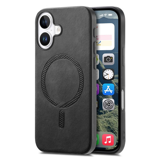 B1 For iPhone 16 Plus Leather Back Case Compatible with MagSafe Skin-Touch Phone Cover - Black