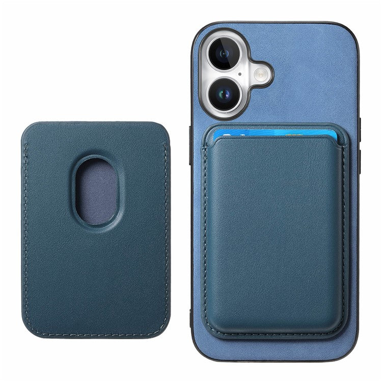 B2 For iPhone 16 Plus Case Detachable Magnetic Card Bag Leather+TPU Phone Cover - Blue