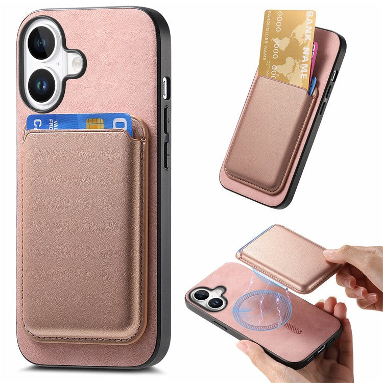 B2 For iPhone 16 Plus Case Detachable Magnetic Card Bag Leather+TPU Phone Cover - Pink