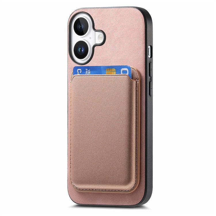 B2 For iPhone 16 Plus Case Detachable Magnetic Card Bag Leather+TPU Phone Cover - Pink